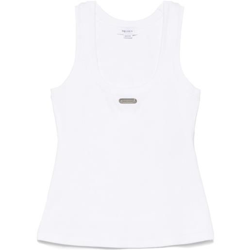 Alexander McQueen canotta con placca logo - bianco
