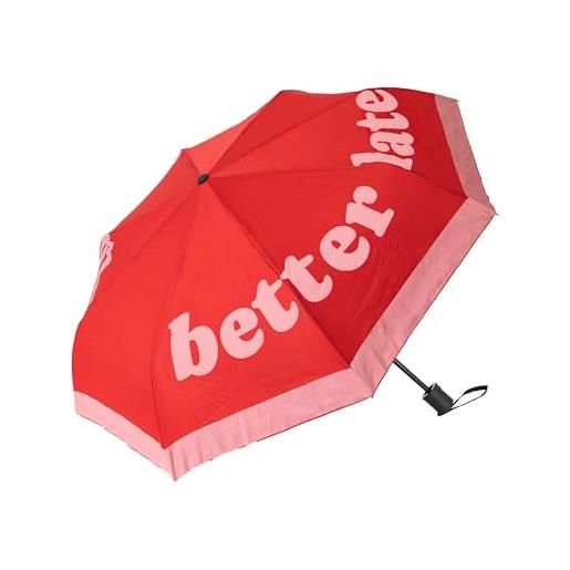 Fisura - ombrello pieghevole originale better late than ugly rosa e giallo. Modello automatico compatto da donna. Perfetto per i viaggi. Resistente al vento. Diametro aperto: 96 cm. 