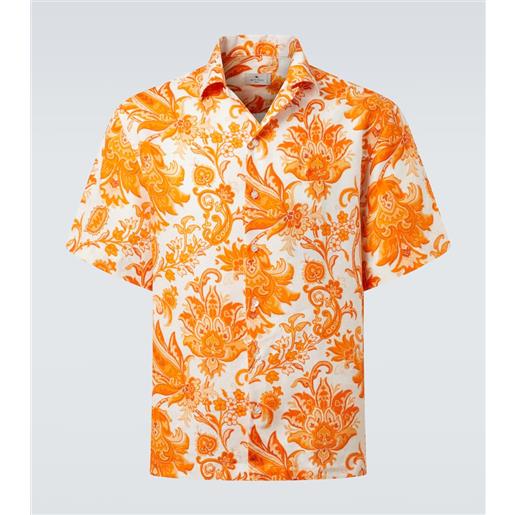 Etro camicia bowling in lino con stampa