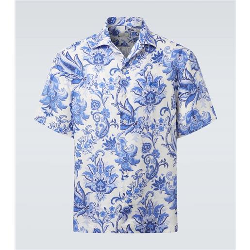 Etro camicia bowling in lino con stampa