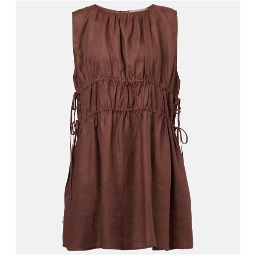 Asceno abito corto in lino arricciato