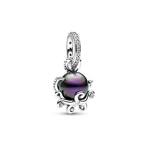 PANDORA disney ciondolo a forma di polpo de la sirenetta in argento sterling con perla artificiale laccata viola e zirconi cubici trasparenti