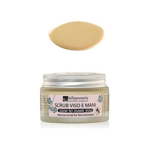 LASAPONARIA la saponaria | nice to meet you - scrub mousse viso&mani, esfoliante viso e mani concentrato con rosa canina, rusco e acqua costituzionale di mirtillo, 45ml