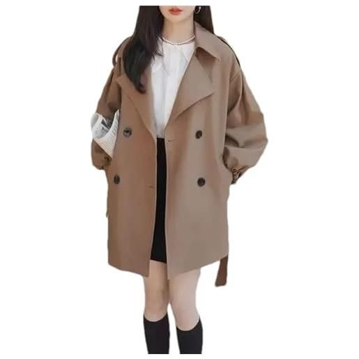 Suncadmious trench da donna a maniche lunghe a doppio petto con cintura classico retrò casual sciolto manica a lanterna cappotto da lavoro corto giacca da ufficio aziendale (black, s)