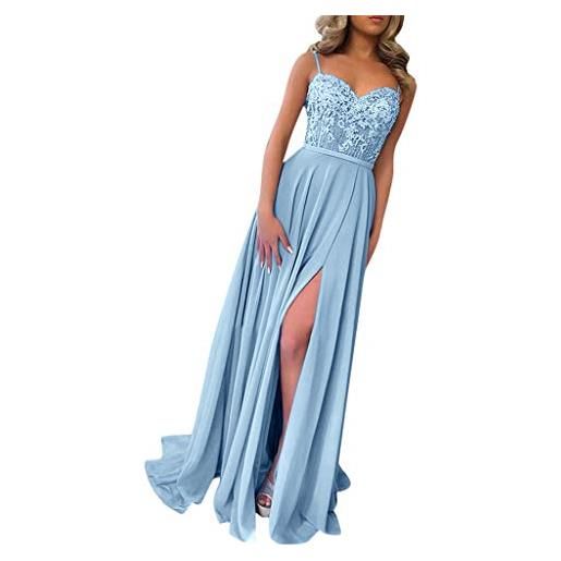 Generico summer lace sexy sospeso lungo abito da donna fashion solid women's dress vestiti estivi (blue, l)
