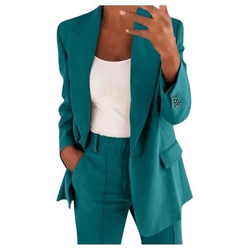 Kobilee completo donna elegante tailleur pantalone giacche due pezzi plus size estivi abiti lunghi solidi eleganti con blazer coordinato completo donna causal tuta elastici in vita maniche lunghe taglia forti