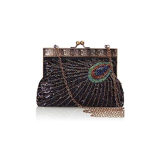 1920s Vintage Style Tinta Unita Perline Borsa Da Sera Semplice