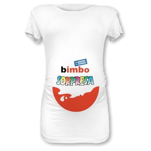 Babloo t shirt maglia premaman bimbo sorpresa (m manica corta, bianca maschietto)