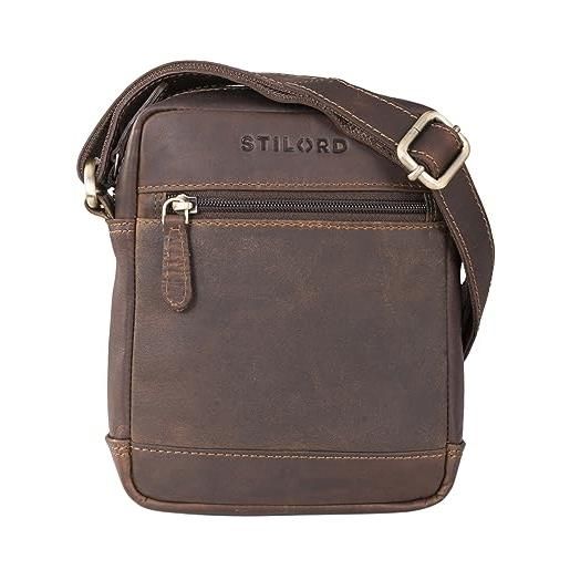 STILORD 'björn' borsello uomo a mano in pelle borsa a tracolla piccola borsa messenger borsa monospalla mini bag in cuoio genuino, colore: cognac marrone scuro
