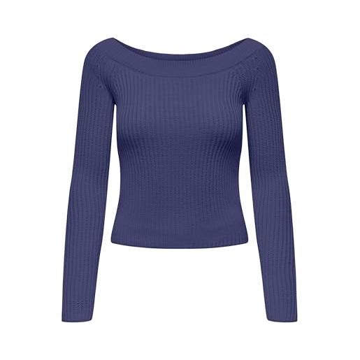 Jdy jdylemon limone l/s off shoulder pullover knt, skipper blu, l donna
