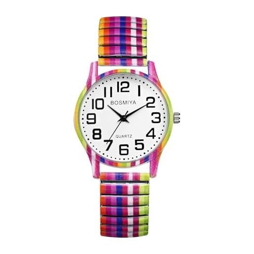 Orologio Da Polso Donna JewelryWe - Cinturino Elastico, Quadrante Grande Numeri Arabi, Movimento Al Quarzo, Regalo Elegante