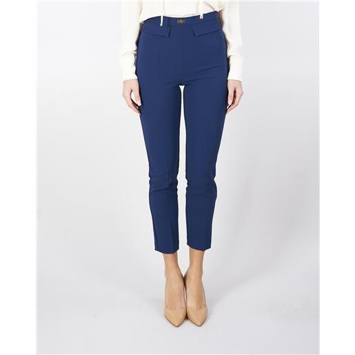ELISABETTA FRANCHI pantaloni oltremare slim in crêpe con placca logo