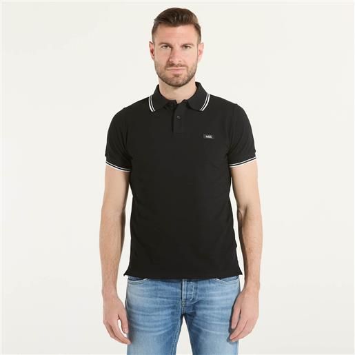 ADD polo manica corta con logo tessuto nera