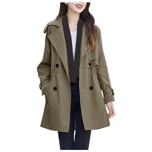 Suncadmious trench lungo da donna con risvolto monopetto di media lunghezza giacca classica con risvolto antivento slim fit con tasche con bottoni giacca transitoria (mandorla, l)