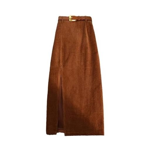 SLOKFV5 gonna gonna longuette a coste con spacco in velluto a coste da donna a vita alta gonna lunga aderente con cintura e linea per l'autunno e l'inverno spiaggia