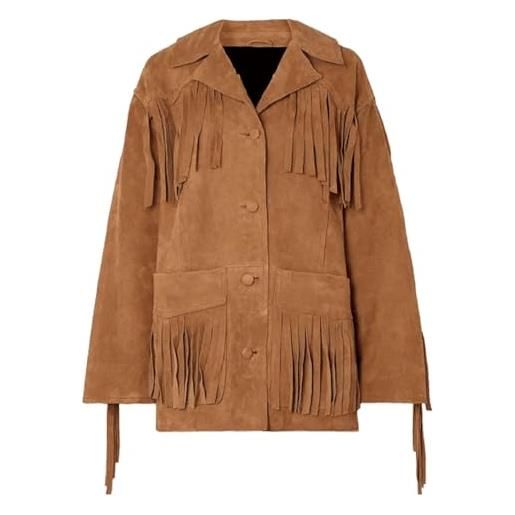 ZM ATTIRE donne marrone pelle scamosciata indossare frange abbigliamento stile occidentale, stile americano, festival giacca cappotto, marrone - giacca camoscio, xl
