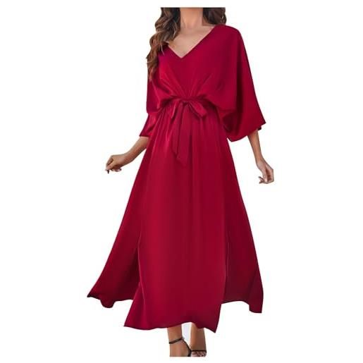 HAOLEI vestito da sera lungo in pizzo plus size scollo a v con cintura manica lunga elegante abito da cerimonia e cocktail donna