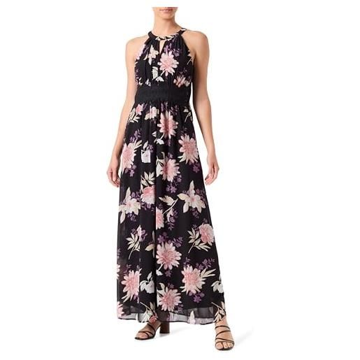 Vila vimilina flower maxi dress/ka vestito, black/aop: rosa fiore, 46 donna