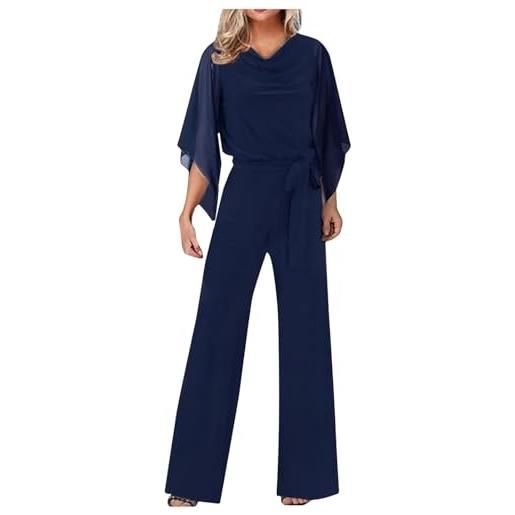Yancremio tuta casual da donna tuta elegante da lavoro in ufficio estate business leggero ospiti di nozze tuta per le feste (blu scuro, s)