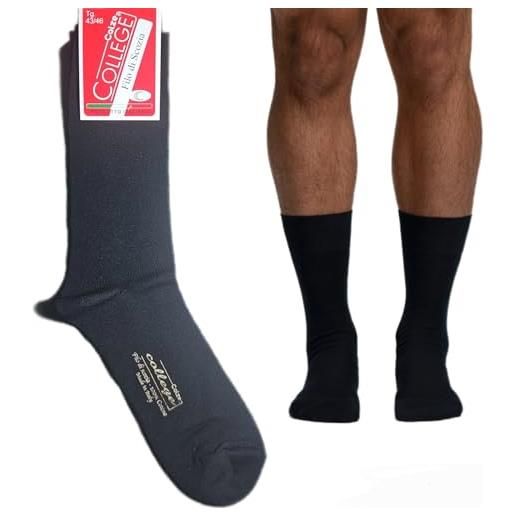 calze college 12 paia calze corte uomo cotone filo di scozia elasticizzato altezza polpaccio eleganti calzini in tessuto fresco e traspirante, manifattura made in italy (43-46,12paia assortite)