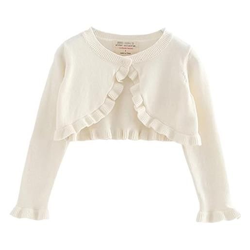 Yimutian cardigan bambina cerimonia manica lunga bolero maglione in cotone cardigan corto in maglia tinta unita abito da sera battesimo bianco 110