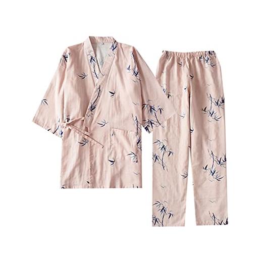 Maya Star kimono in stile giapponese, pigiama confortevole, traspirante, in garza di cotone, per camicia da notte, con gusto, vapore, comodo da indossare per la casa, taglia l per le donne (bambù rosa)