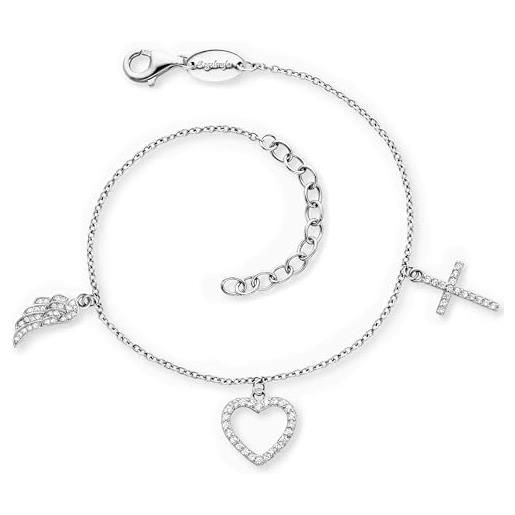 Aka Gioielli® - Bracciale Ala d'Angelo in Argento Sterling 925 Rodiato con Pietre Colorate per Donna e Ragazza