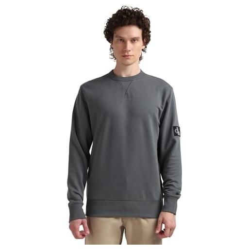 Calvin Klein uomo felpa badge crew neck cotone, blu (india ink), l