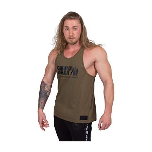 Gorilla wear canotta classica per fitness, colore bianco, bodybuilding, sport, tempo libero, con logo stampato, leggera e comoda per un movimento ottimale in cotone