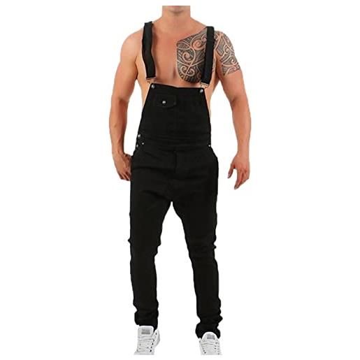 Suncolour salopette da uomo salopette in denim salopette strappata jeans cinghie regolabili tasche multiple