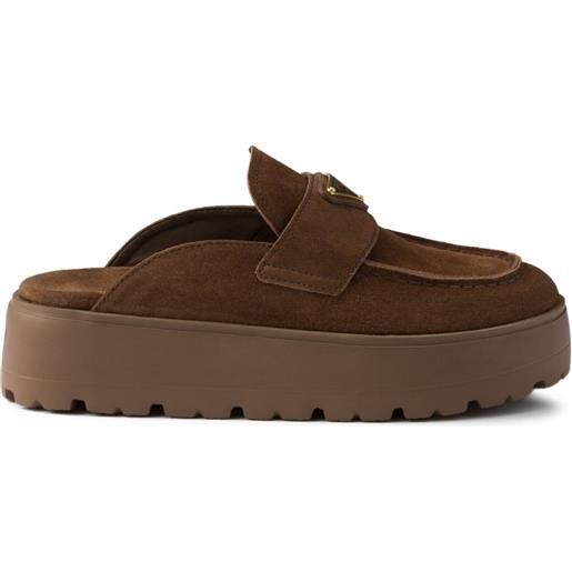 Prada mules in pelle scamosciata con plateau - marrone