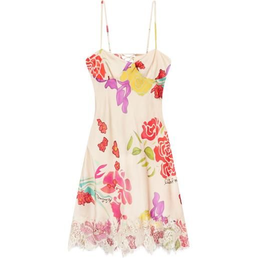 Donde Esteban abito corto flores in raso - toni neutri
