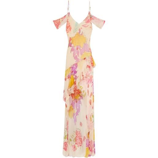 Donde Esteban abito lungo flores in chiffon - toni neutri