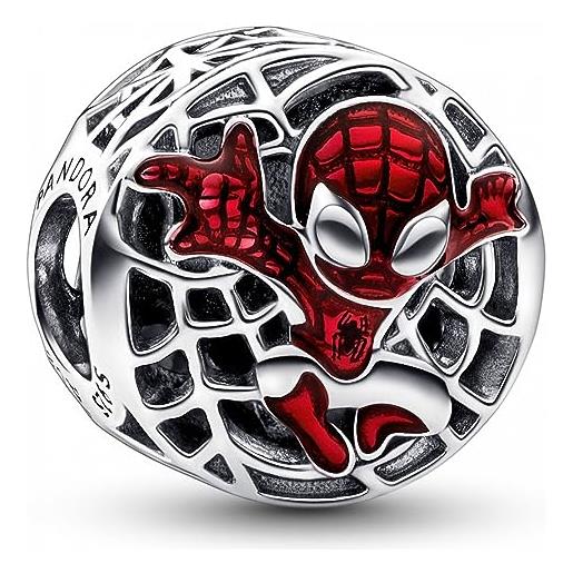 PANDORA ciondolo di spider-man della marvel in argento 9 con smalto nero e rosso trasparente