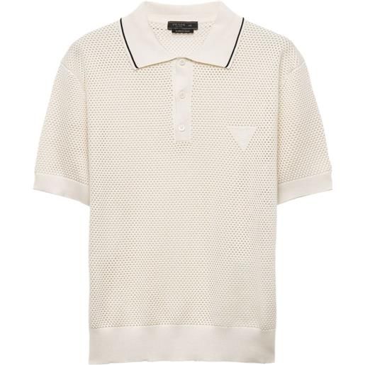 Prada polo in maglia traforata - toni neutri