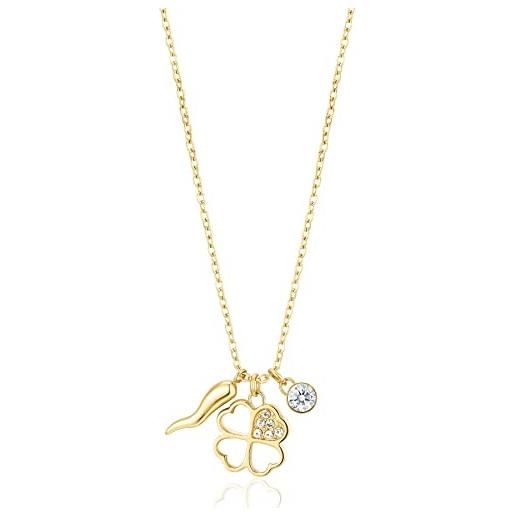 Brosway Collana Girocollo Chant In Acciaio 316L Con Simboli Portafortuna – Cuore/Cornetto/Luna/Occhio/Quadrifoglio, Finitura Oro 14K - 2