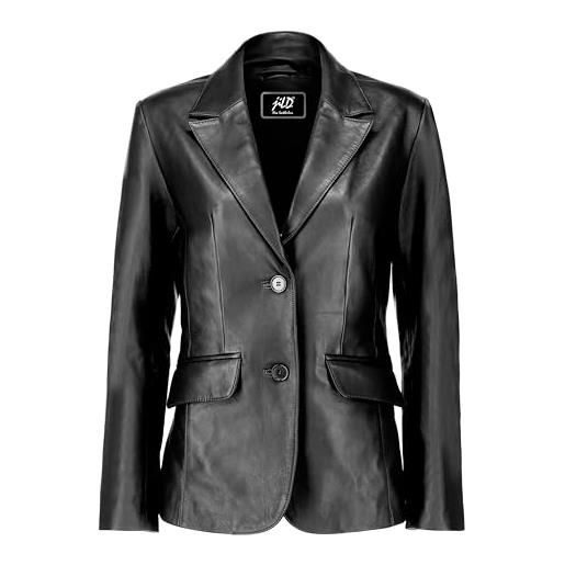 Jild blazer classico in pelle di agnello a 2 bottoni da donna, stile casual a maniche lunghe, giacca in vera pelle per donna, nero, x-large
