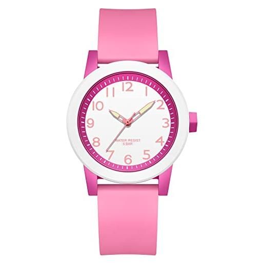 findtime orologio da polso da donna e ragazza, orologio da polso per bambini, orologio da donna, con cinturino in silicone, luce led, impermeabile, colore caramelle, colorato, al quarzo, colore: rosa. 