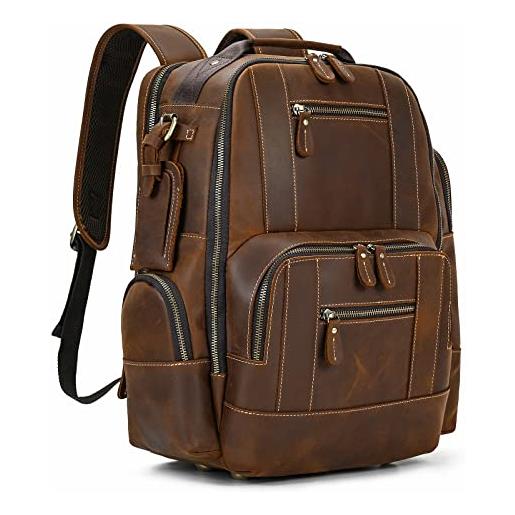 LUUFAN zaino in vera pelle vintage da uomo zaino in pelle di vacchetta grana zaino da viaggio in pelle da cavallo crazy horse daypack