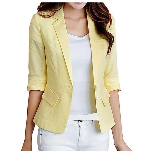 Generic blazer da donna, sportivo, elegante, maniche a 3/4, in lino, blazer corto, da donna, elegante, giacca estiva leggera, sciancrata, in lino, per le mezze stagioni, vestibilità regolare, wh1, l