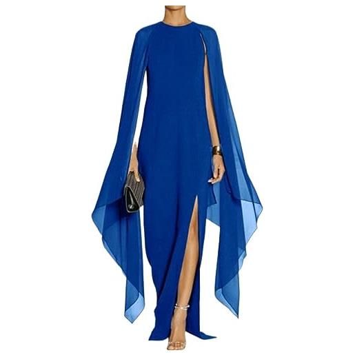 LUXRUB vestito da sera eleganti in chiffon taglie forti da donna abito maxi formale con design a scialle alto con spacco abito con maniche svasate con mantella (color: blue, size: xl)