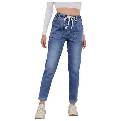 Alaster Queen, pantaloni da donna in denim con vita elastica e coulisse, a-blu, xxl