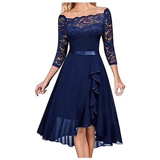 HAOLEI vestito matrimonio donna elegante in pizzo abito da cerimonia formale lunghi scollo a v mezze maniche cocktail con corsetto