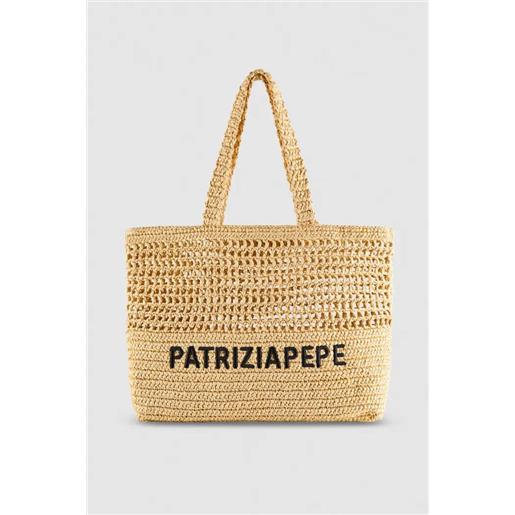 Patrizia pepe shopping bag intrecciata con ricamo