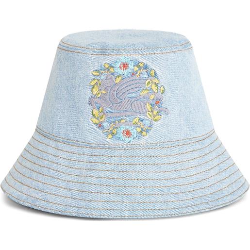 ETRO cappello bucket pegaso denim con ricamo - blu