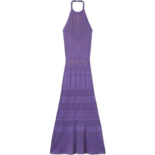 TWINSET abito lungo con scollo all'americana in lavorazione pointelle - viola