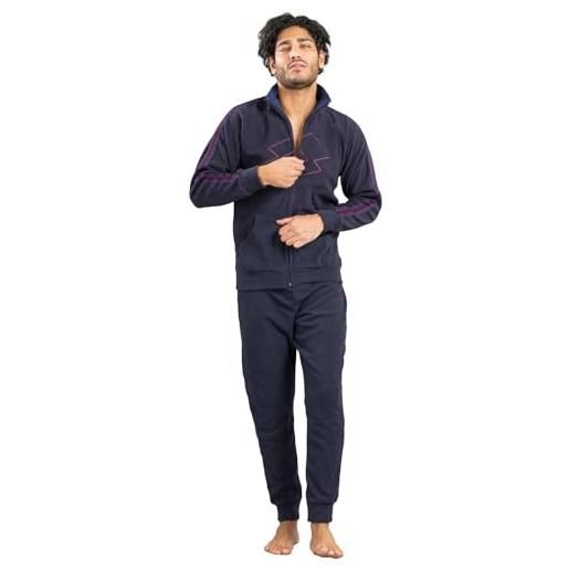 Lotto tuta pile uomo calda invernale stile sportivo - tuta relax uomo molto calda taglie s m l xl xxl in pile con zip (xxl, blu 411)