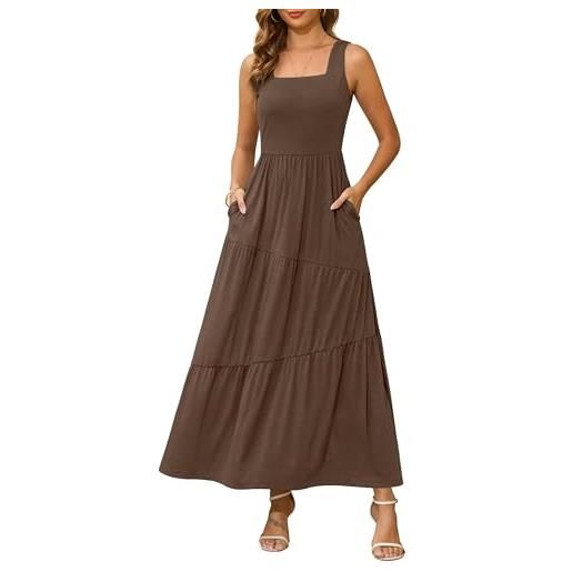 Kranda vestito lungo senza maniche estivo 2025 da spiaggia lungo con scollo quadrato canotta maxi abito a strati con tasche, blu floreale bianco, xx-large