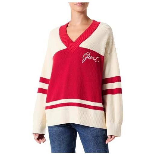 GANT varsity cotton v-neck pullover, rosso rubino, m donna