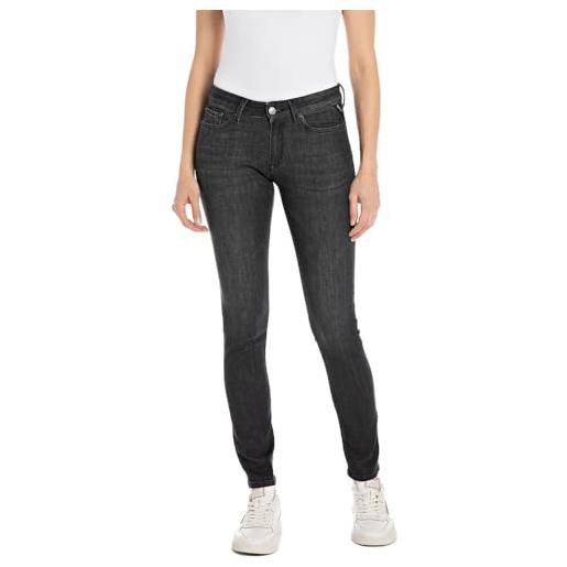 Replay jeans da donna con power stretch, nero (black delavè 099), 27w/30l